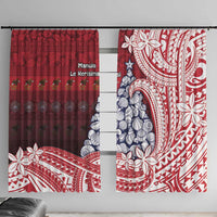 American Samoa Christmas Window Curtain Seashell Xmas Tree Tribal Waves - Polynesian Pride