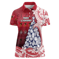 American Samoa Christmas Women Polo Shirt Seashell Xmas Tree Tribal Waves DT05 Female Red - Polynesian Pride