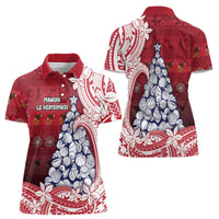 American Samoa Christmas Women Polo Shirt Seashell Xmas Tree Tribal Waves DT05 - Polynesian Pride