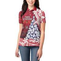 American Samoa Christmas Women Polo Shirt Seashell Xmas Tree Tribal Waves DT05 - Polynesian Pride