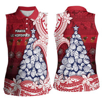 American Samoa Christmas Women Sleeveless Polo Shirt Seashell Xmas Tree Tribal Waves DT05 - Polynesian Pride