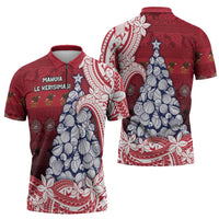 American Samoa Christmas Zipper Polo Shirt Seashell Xmas Tree Tribal Waves DT05 - Polynesian Pride