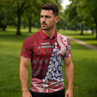 American Samoa Christmas Zipper Polo Shirt Seashell Xmas Tree Tribal Waves DT05 - Polynesian Pride