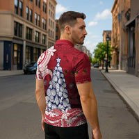 American Samoa Christmas Zipper Polo Shirt Seashell Xmas Tree Tribal Waves DT05 - Polynesian Pride