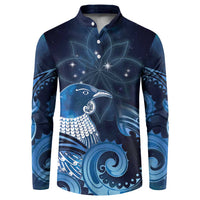 New Zealand Matariki Button Sweatshirt Maori Tui Bird Blue Galaxy