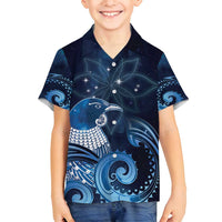 New Zealand Matariki Family Matching Long Sleeve Bodycon Dress and Hawaiian Shirt Maori Tui Bird Blue Galaxy