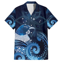 New Zealand Matariki Family Matching Off The Shoulder Long Sleeve Dress and Hawaiian Shirt Maori Tui Bird Blue Galaxy
