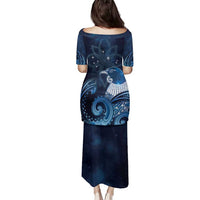 New Zealand Matariki Family Matching Puletasi and Hawaiian Shirt Maori Tui Bird Blue Galaxy