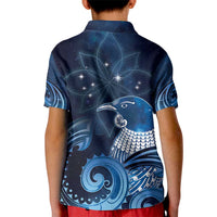 New Zealand Matariki Kid Polo Shirt Maori Tui Bird Blue Galaxy
