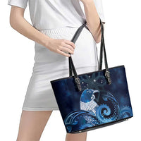 New Zealand Matariki Leather Tote Bag Maori Tui Bird Blue Galaxy