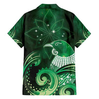 New Zealand Matariki Family Matching Puletasi and Hawaiian Shirt Maori Tui Bird Green Galaxy