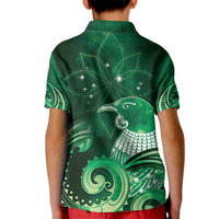 New Zealand Matariki Kid Polo Shirt Maori Tui Bird Green Galaxy