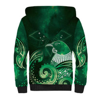 New Zealand Matariki Sherpa Hoodie Maori Tui Bird Green Galaxy