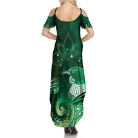 New Zealand Matariki Summer Maxi Dress Maori Tui Bird Green Galaxy