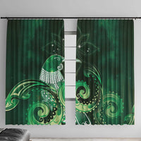 New Zealand Matariki Window Curtain Maori Tui Bird Green Galaxy DT05 With Hooks Green - Polynesian Pride