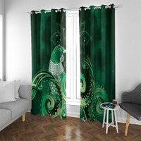 New Zealand Matariki Window Curtain Maori Tui Bird Green Galaxy DT05 With Grommets Green - Polynesian Pride