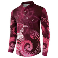 New Zealand Matariki Button Sweatshirt Maori Tui Bird Magenta Galaxy