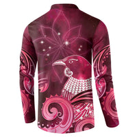 New Zealand Matariki Button Sweatshirt Maori Tui Bird Magenta Galaxy
