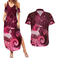 New Zealand Matariki Couples Matching Summer Maxi Dress and Hawaiian Shirt Maori Tui Bird Magenta Galaxy