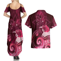 New Zealand Matariki Couples Matching Summer Maxi Dress and Hawaiian Shirt Maori Tui Bird Magenta Galaxy