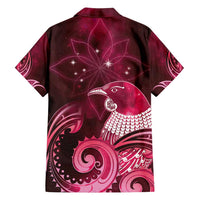 New Zealand Matariki Family Matching Off Shoulder Maxi Dress and Hawaiian Shirt Maori Tui Bird Magenta Galaxy