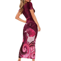 New Zealand Matariki Family Matching Short Sleeve Bodycon Dress and Hawaiian Shirt Maori Tui Bird Magenta Galaxy