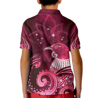 New Zealand Matariki Kid Polo Shirt Maori Tui Bird Magenta Galaxy