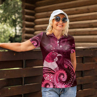 New Zealand Matariki Women Polo Shirt Maori Tui Bird Magenta Galaxy