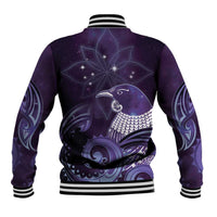 New Zealand Matariki Baseball Jacket Maori Tui Bird Purple Galaxy