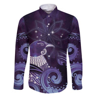 New Zealand Matariki Family Matching Long Sleeve Bodycon Dress and Hawaiian Shirt Maori Tui Bird Purple Galaxy