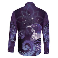 New Zealand Matariki Family Matching Long Sleeve Bodycon Dress and Hawaiian Shirt Maori Tui Bird Purple Galaxy