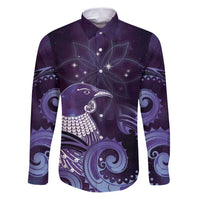 New Zealand Matariki Family Matching Puletasi and Hawaiian Shirt Maori Tui Bird Purple Galaxy