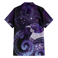 New Zealand Matariki Family Matching Summer Maxi Dress and Hawaiian Shirt Maori Tui Bird Purple Galaxy