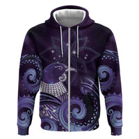 New Zealand Matariki Hoodie Maori Tui Bird Purple Galaxy