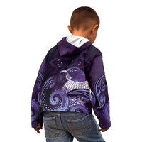 New Zealand Matariki Kid Hoodie Maori Tui Bird Purple Galaxy