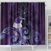 New Zealand Matariki Shower Curtain Maori Tui Bird Purple Galaxy