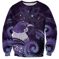 New Zealand Matariki Sweatshirt Maori Tui Bird Purple Galaxy