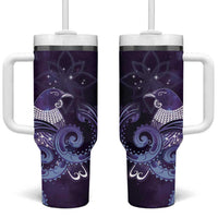 New Zealand Matariki Tumbler With Handle Maori Tui Bird Purple Galaxy