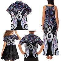 New Zealand Aotearoa Family Matching Tank Maxi Dress and Hawaiian Shirt Pikorua Single Twist Pink Paua Shell