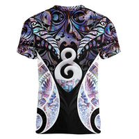 New Zealand Aotearoa Women V-Neck T-Shirt Pikorua Single Twist Pink Paua Shell