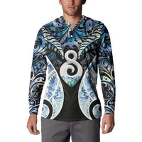 New Zealand Aotearoa Button Sweatshirt Pikorua Single Twist Green Paua Shell DT05 - Polynesian Pride