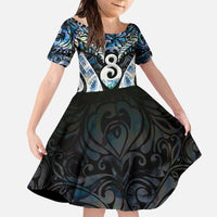 New Zealand Aotearoa Family Matching Off The Shoulder Long Sleeve Dress and Hawaiian Shirt Pikorua Single Twist Green Paua Shell