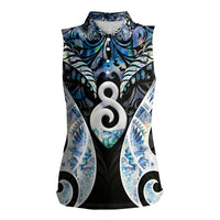 New Zealand Aotearoa Women Sleeveless Polo Shirt Pikorua Single Twist Green Paua Shell