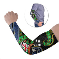 South Sea Islanders And Fiji Arm Sleeves Fijian Coat Of Arms And Southern Cross DT05 Set of 2 Black - Polynesian Pride