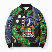 South Sea Islanders And Fiji Bomber Puffer Jacket Fijian Coat Of Arms And Southern Cross DT05 Unisex Black - Polynesian Pride