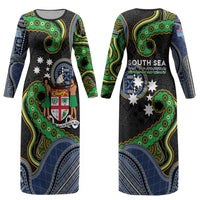 South Sea Islanders And Fiji Couples Matching Long Sleeve Bodycon Dress and Long Sleeve Button Shirt Fijian Coat Of Arms And Southern Cross DT05 - Polynesian Pride
