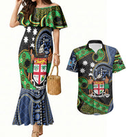 South Sea Islanders And Fiji Couples Matching Mermaid Dress and Hawaiian Shirt Fijian Coat Of Arms And Southern Cross DT05 Black - Polynesian Pride