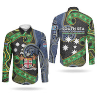 South Sea Islanders And Fiji Couples Matching Mermaid Dress and Long Sleeve Button Shirt Fijian Coat Of Arms And Southern Cross DT05 - Polynesian Pride