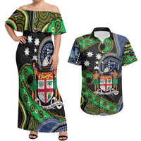 South Sea Islanders And Fiji Couples Matching Off Shoulder Maxi Dress and Hawaiian Shirt Fijian Coat Of Arms And Southern Cross DT05 Black - Polynesian Pride