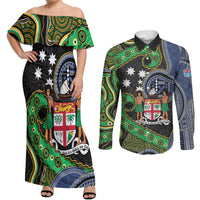 South Sea Islanders And Fiji Couples Matching Off Shoulder Maxi Dress and Long Sleeve Button Shirt Fijian Coat Of Arms And Southern Cross DT05 Black - Polynesian Pride